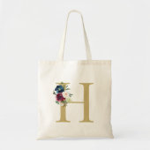 Waterverf Floral Monogram Initiaal Navy Burgundy Tote Bag (Voorkant)