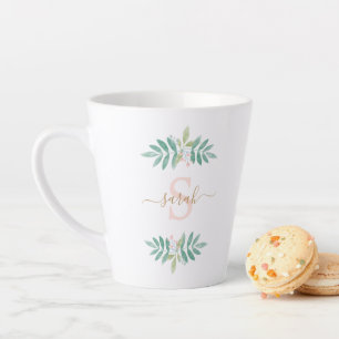 Waterverf Floral Monogram Latte Mok