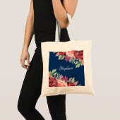 Waterverf Floral Monogram Navy Blue Burgundy Tote Bag (Voorkant (product))