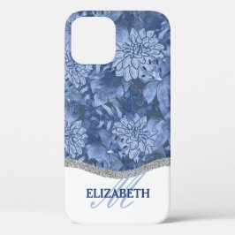 Waterverf Floral Monogram Patroon - Blauw op Blauw Case-Mate iPhone 14 Hoesje