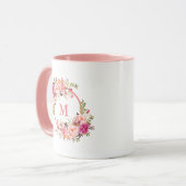 Waterverf Floral Monogram roze Mok (Voorkant links)