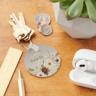 Waterverf Floral Monogram Sleutelhanger