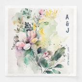 Waterverf Floral Monogram Wedding Servet (Voorkant)