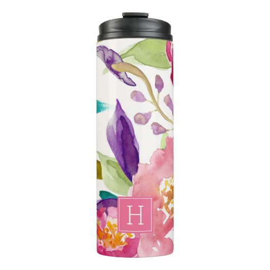 Waterverf Floral Monogrammed Thermosbeker (Voorkant)