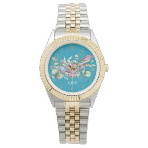 Waterverf Floral Monogrammed Watch Horloge