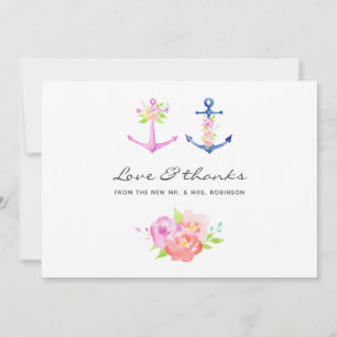Waterverf Floral Nautical Wedding Bedankkaart