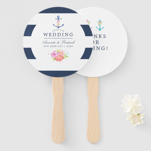 Waterverf Floral Nautical Wedding Favor Handwaaier (Voorkant en achterkant)