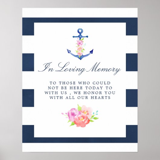 Waterverf Floral Nautical Wedding Memorial Sign Poster (Voorkant)