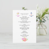 Waterverf Floral Nautical Wedding Menu (Staand voorkant)