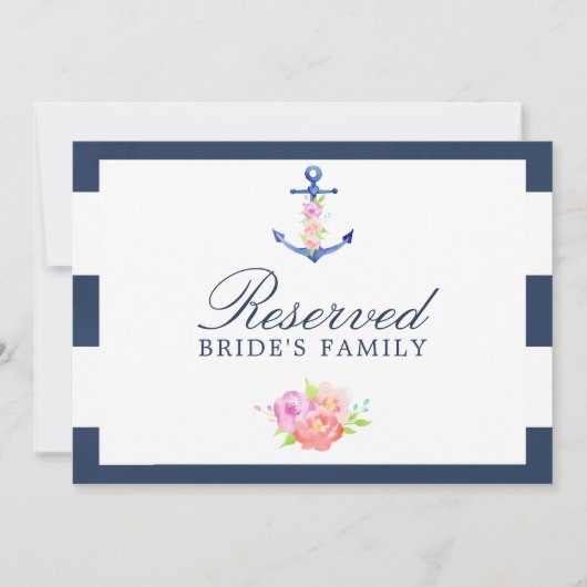 Waterverf Floral Nautical Wedding Reserved Sign (Voorkant)