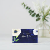 Waterverf Floral Navy Blue Hallo Visitekaartje (Staand voorkant)