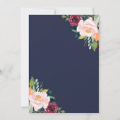 Waterverf Floral Navy Blue Wedding Invitation Kaart (Achterkant)