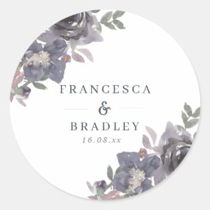 Waterverf Floral Navy Blue Wedding Ronde Sticker