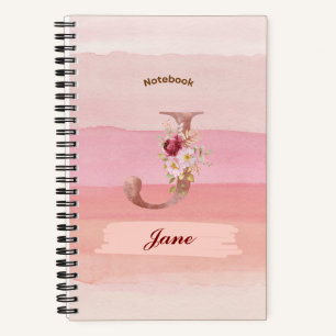 Waterverf Floral Notitieboek - Initiaal J