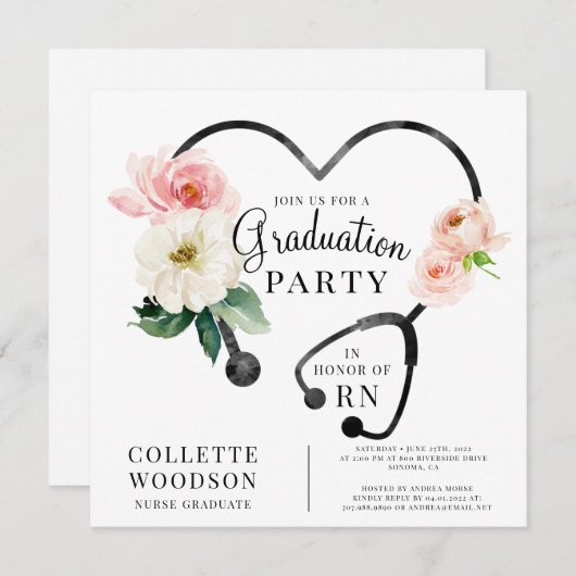 Waterverf Floral Nurse Afstuderen Kaart (Voorkant / Achterkant)