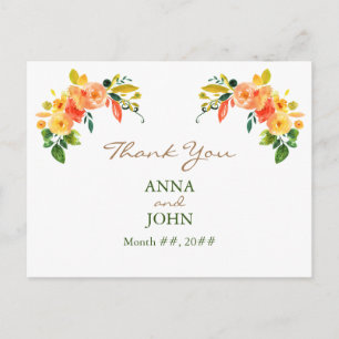 Waterverf floral oranje Dank u wel Briefkaart