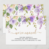 Waterverf Floral Paars Gold Moving Aankondiging (Voorkant / Achterkant)