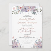 Waterverf Floral Paarse bruiloft viering Kaart (Voorkant)