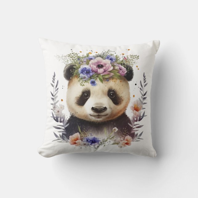 Waterverf Floral Panda Schattige Kussen (Voorkant)