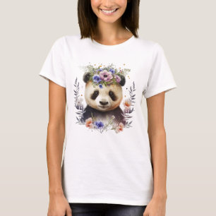 Waterverf Floral Panda Schattige T-shirt