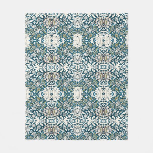 WATERVERF Floral Patchwork Pattern Blue Tan Fleece Deken (Voorkant)