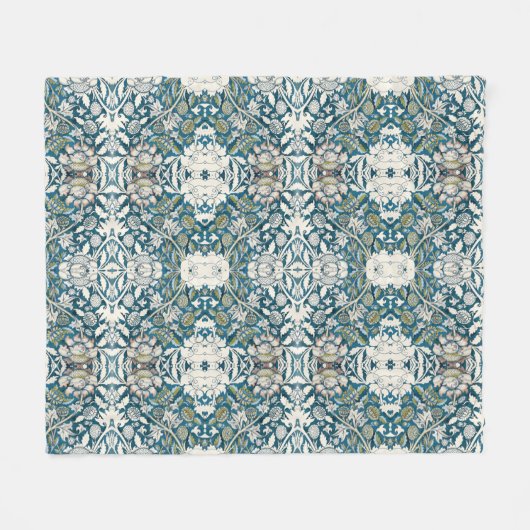 WATERVERF Floral Patchwork Pattern Blue Tan Fleece Deken (Voorkant (Horizontaal))