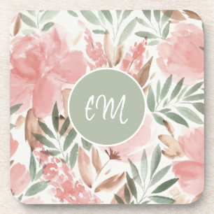 Waterverf Floral Pattern Monogram Bier Onderzetter