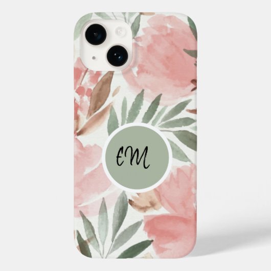 Waterverf Floral Pattern Monogram Case-Mate iPhone Case (Achterkant)