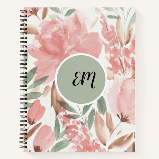 Waterverf Floral Pattern Monogram Notitieboek (Voorkant)