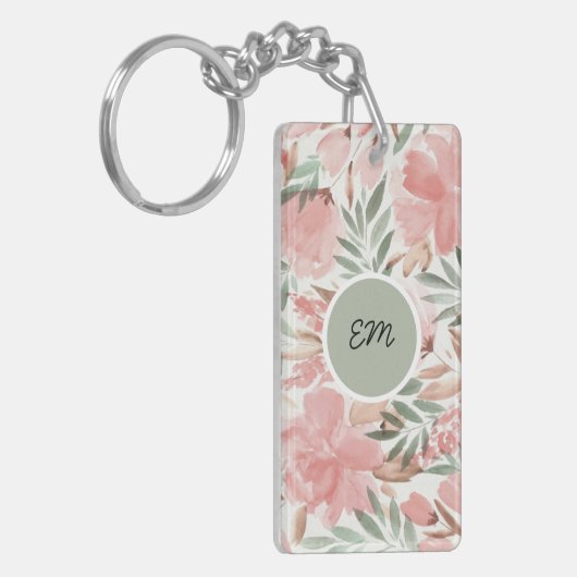 Waterverf Floral Pattern Monogram Sleutelhanger (Voorkant Links)