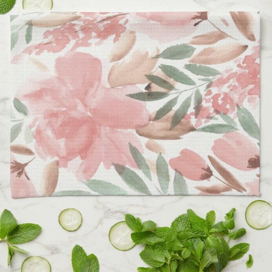 Waterverf Floral Pattern Monogram Theedoek (Gevouwen)