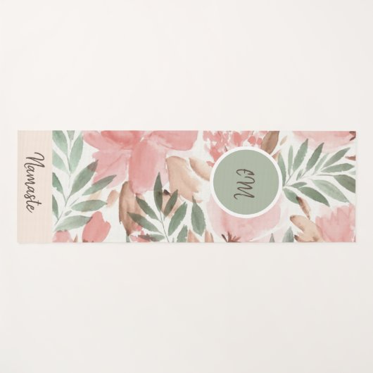 Waterverf Floral Pattern Monogram Yogamat (Voorkant (horizontaal))