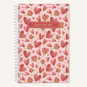 Waterverf Floral Pattern Red Flower and Heart Notitieboek