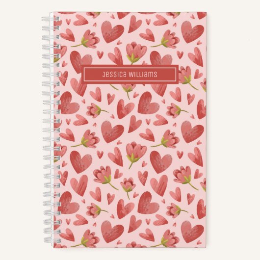Waterverf Floral Pattern Red Flower and Heart Notitieboek (Voorkant)