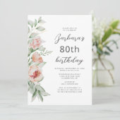 Waterverf Floral Peach Blush 80th Birthday Kaart (Staand voorkant)