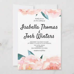 Waterverf Floral Peach Peony Wedding Invitation Kaart