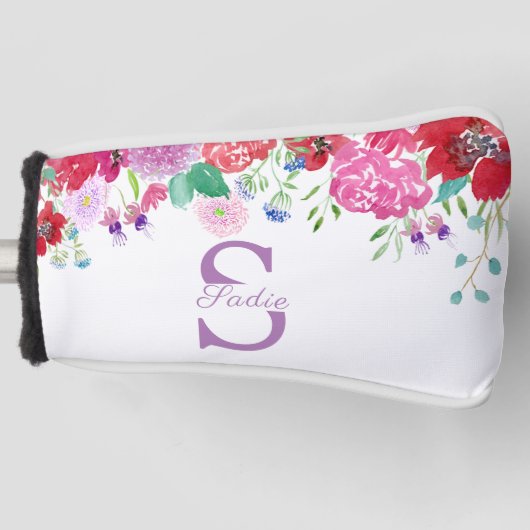 Waterverf Floral Peonies & Hydrangeas Personaliser Golfheadcover (Voorkant)