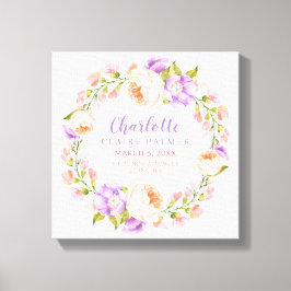 Waterverf Floral Personalized Baby Birth Stats Canvas Afdruk