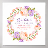 Waterverf Floral Personalized Baby Birth Stats Poster (Voorkant)