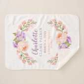 Waterverf Floral Personalized Baby Birth Stats Sherpa Deken (Voorkant (horizontaal))