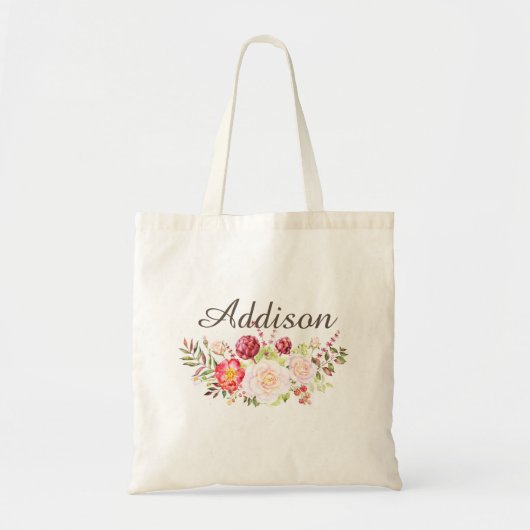 Waterverf Floral Personalized Girls Canvas Tas (Voorkant)