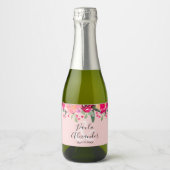 Waterverf Floral Persoonlijke bruiloft Roze Mini Sparkling Wijnetiket (Voorkant)