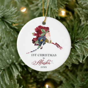 Waterverf Floral Persoonlijke Kerstmis in Alaska Keramisch Ornament