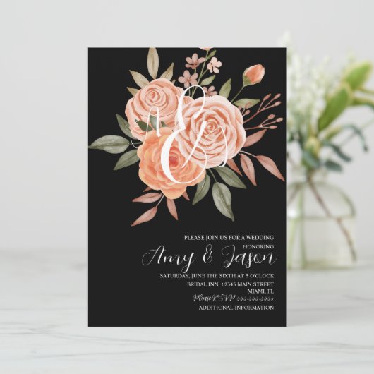 Waterverf Floral Perzische Rozen Weddenschap B Kaart (Staand voorkant)