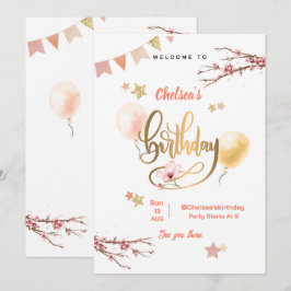 Waterverf Floral Pink Balloons Birthday Kaart