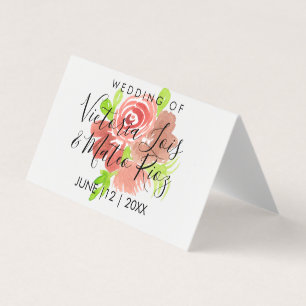 Waterverf Floral Pink Beige Blush Leaf Wedding Visitekaartjes