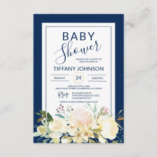 Waterverf Floral Pink Beige Navy Blue Baby shower Kaart