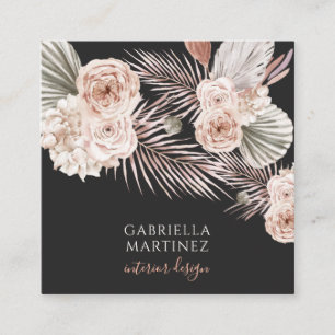Waterverf Floral Pink Black Interior Designer Vierkante Visitekaartje