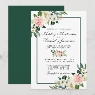 Waterverf Floral Pink Blush Green White Wedding G Kaart