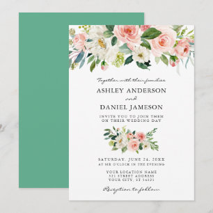 Waterverf Floral Pink Blush Neo Mint Wedding Kaart